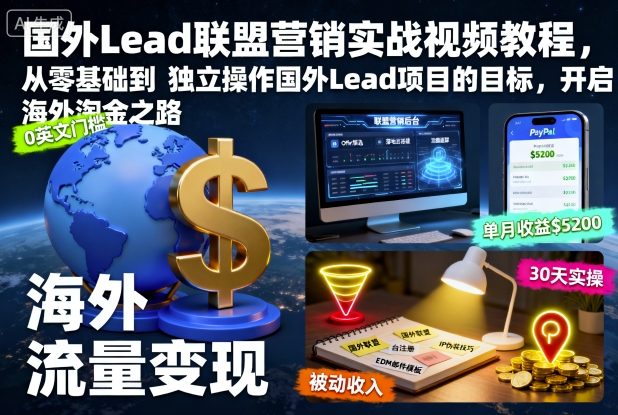 国外Lead联盟营销实战视频教程，从零基础到独立操作国外Lead项目的目标，开启海外淘金之路-乐码云集