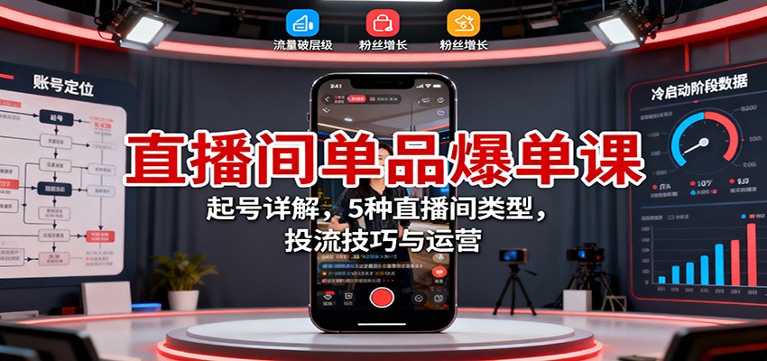 直播间单品爆单课：起号详解，5种直播间类型，投流技巧与运营-乐码云集
