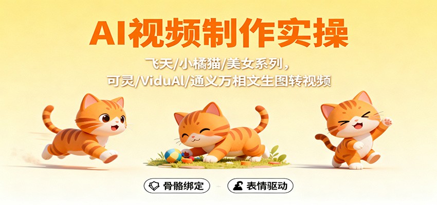 AI视频制作实操,飞天/小橘猫/美女系列,可灵/ViduAl/通义万相文生图转视频-乐码云集