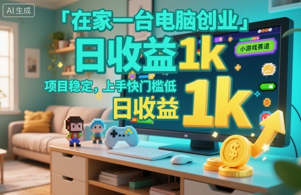 在家一台电脑创业，小游戏赛道，项目稳定，上手快门槛低，日收益1k+【揭秘】-乐码云集