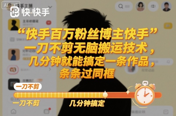快手百万粉丝博主快手一刀不剪无脑搬运技术，几分钟就能搞定一条作品，条条过同框-乐码云集