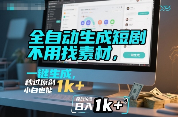 全自动生成短剧，不用找素材，不用剪辑，一键生成，秒过原创，小白也能轻松日入1k+【揭秘】-乐码云集