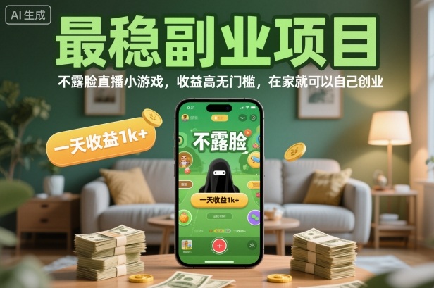 最稳副业项目，不露脸直播小游戏，收益高无门槛，一天收益1k+，在家就可以自己创业【揭秘】-乐码云集