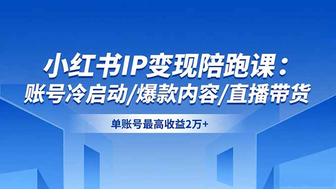 小红书IP变现陪跑课：账号冷启动/爆款内容/直播带货，单账号最高收益2万+-乐码云集
