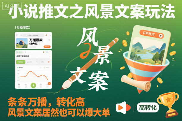 小说推文之风景文案玩法，条条万播，转化高，风景文案居然也可以爆大单！-乐码云集