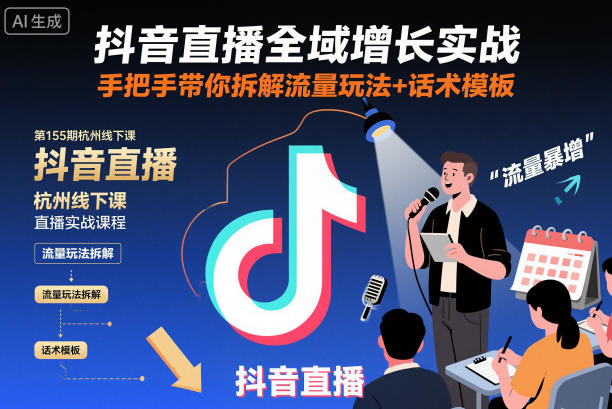 抖音直播全域增长实战第155期杭州线下课，手把手带你拆解流量玩法+话术模板-乐码云集