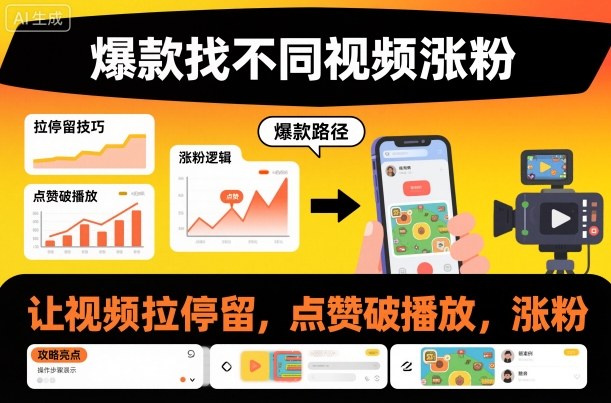 爆款找不同视频涨粉，让视频拉停留，实现点赞，破播放，涨粉-乐码云集