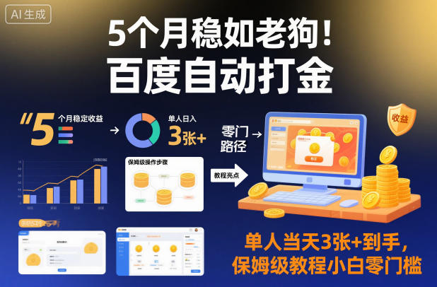 5个月稳如老狗！百度自动打金，单人当天3张+到手，保姆级教程小白零门槛【揭秘】-乐码云集