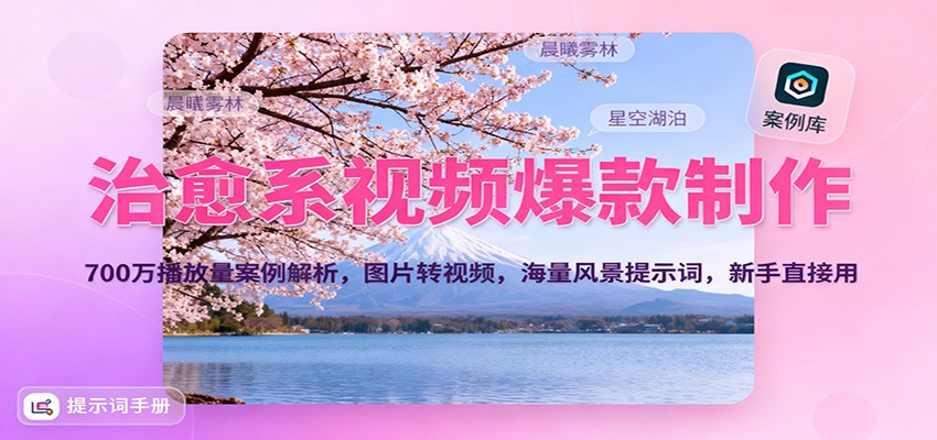 治愈系视频爆款制作，700万播放量案例解析，图片转视频，海量风景提示词，新手直接用-乐码云集