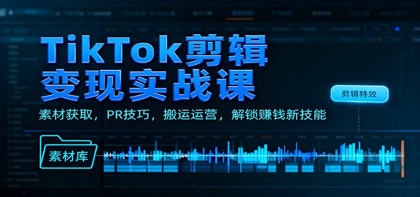 TikTok剪辑变现实战课：素材获取，PR技巧，搬运运营，解锁赚钱新技能-乐码云集