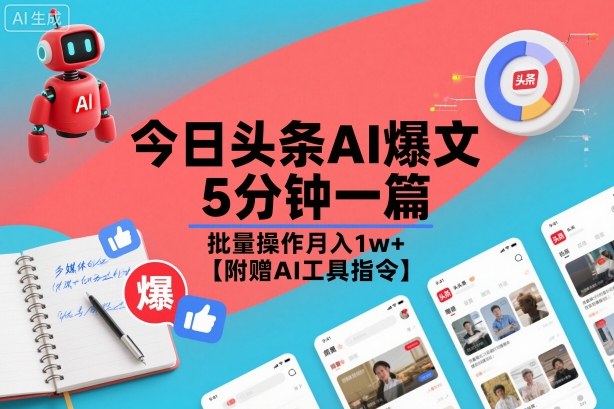 今日头条AI爆文，5分钟一篇，批量操作月入1w+【附赠AI工具指令】-乐码云集