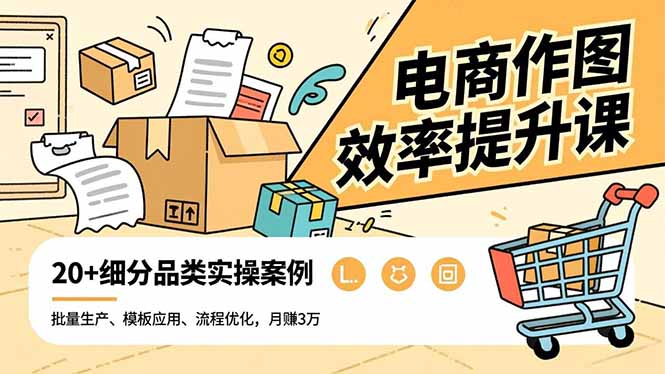 电商作图效率提升课，批量生产、模板应用、流程优化，20+细分品类实操案例，月赚3万-乐码云集