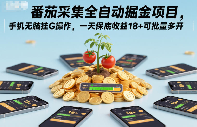 番茄采集全自动掘金项目，手机无脑挂G操作，一天保底收益18+可批量多开【揭秘】-乐码云集