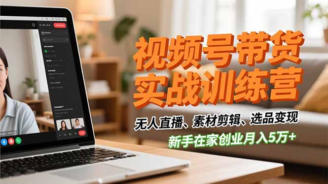 视频号带货实战训练营，无人直播、素材剪辑、选品变现，新手在家创业月入5万+-乐码云集