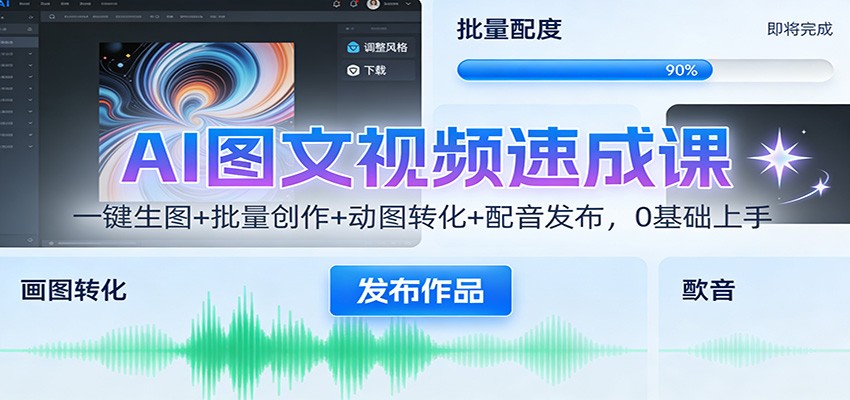 AI图文视频速成课:一键生图+批量创作+动图转化+配音发布,0基础上手-乐码云集