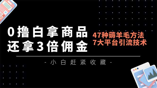 0撸白拿商品，还拿3倍佣金，47种薅羊毛方法，7大平台全方位引流技术教学，精专月入过万-乐码云集