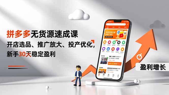 拼多多无货源速成课，开店选品、推广放大、投产优化，新手30天稳定盈利-乐码云集