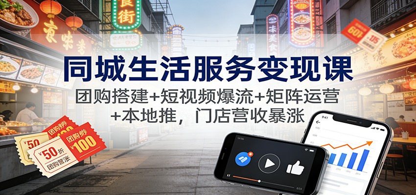 同城生活服务变现课:团购搭建+短视频爆流+矩阵运营+本地推,门店营收暴涨-乐码云集