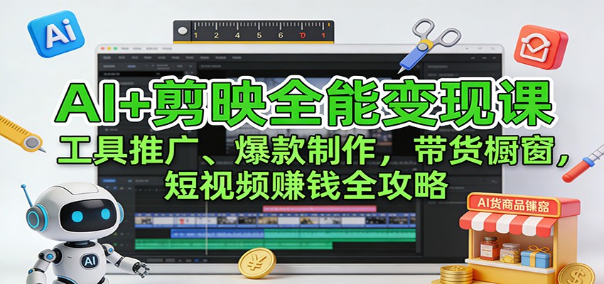 AI+剪映全能变现课:工具推广、爆款制作、带货橱窗,短视频赚钱全攻略-乐码云集