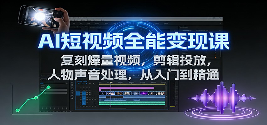 AI短视频全能变现课:复刻爆量视频,剪辑投放,人物声音处理,从入门到精通-乐码云集