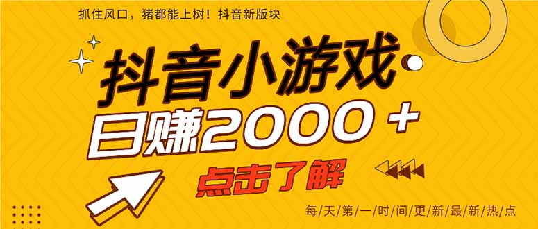 2025年爆火的抖音小游戏项目，一部手机日入2000+-乐码云集