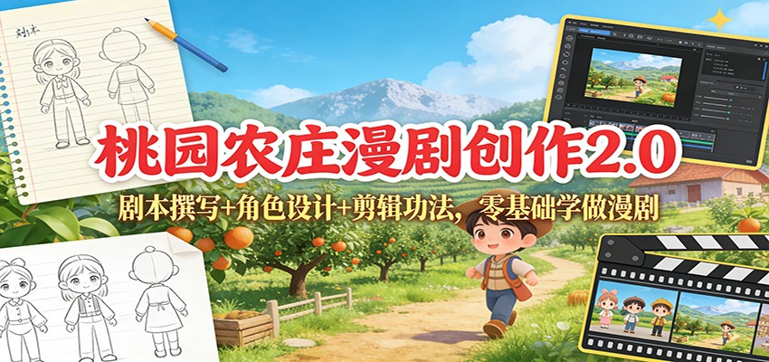 桃园农庄漫剧创作2.0：剧本撰写+角色设计+剪辑功法，零基础学做漫剧-乐码云集