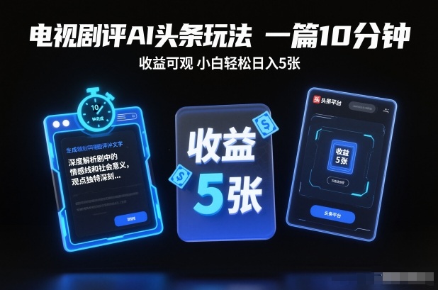 电视剧评AI头条玩法，一篇10分钟，收益可观，小白轻松日入5张+【独家】-乐码云集