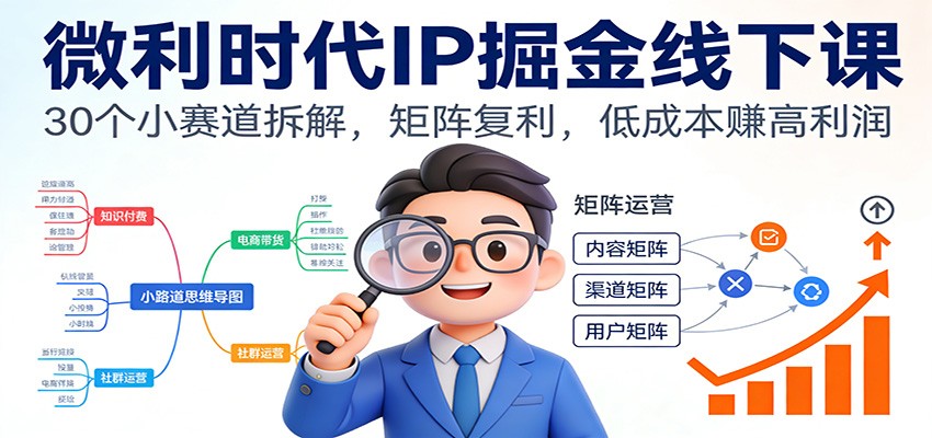 微利时代IP掘金线下课:30个小赛道拆解,矩阵复利,低成本赚高利润-乐码云集