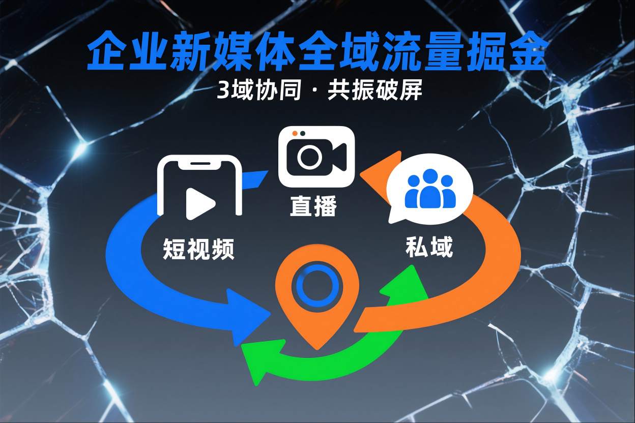 短视频全域商业模式，企业新媒体全域流量掘金，3域协同，共振破屏，短视频-直播-私域-地域-乐码云集