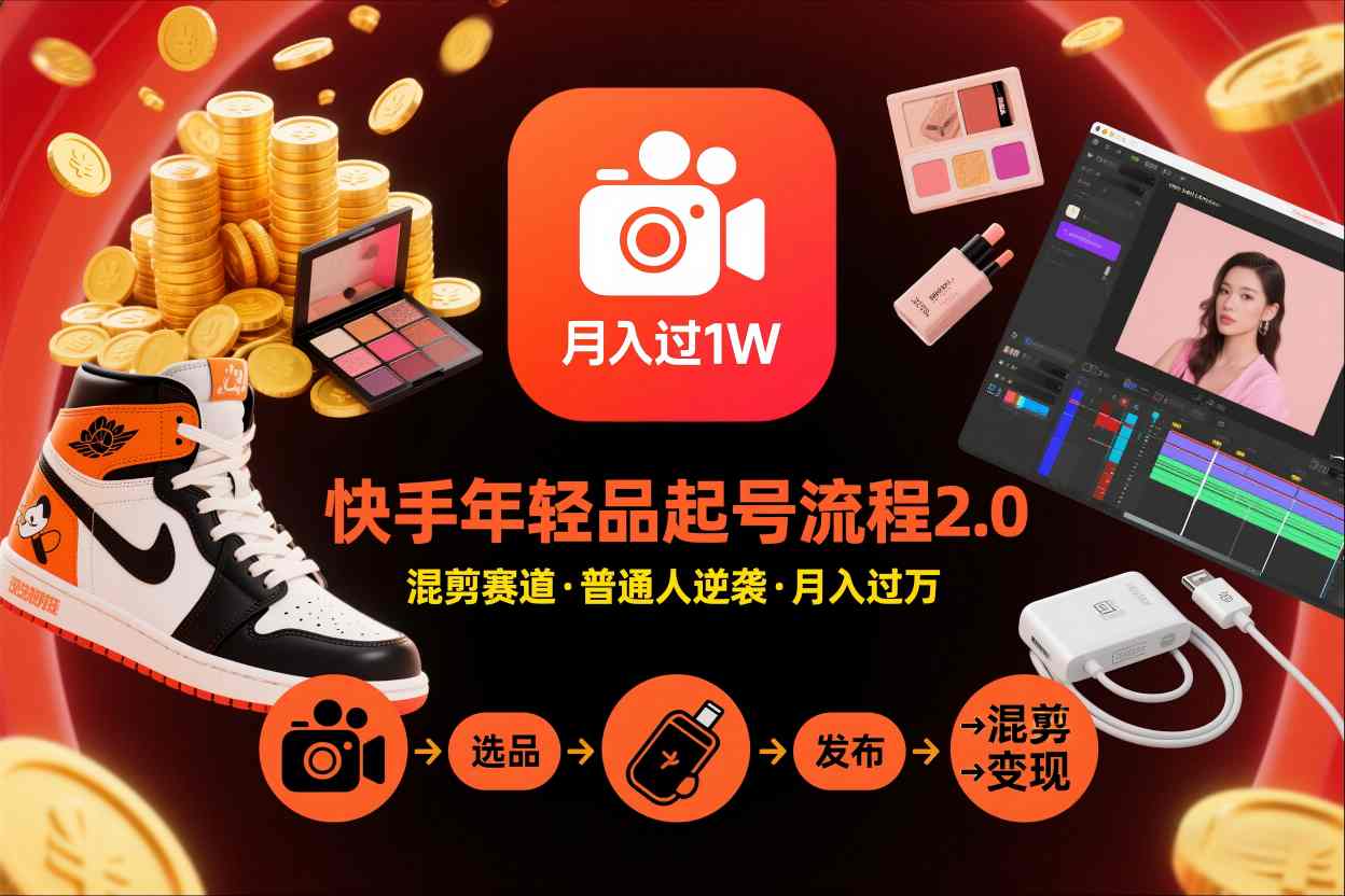 快手短视频带货年轻品起号流程2.0，快手年轻品混剪赛道，普通人也能月入过1W-乐码云集