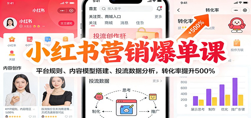 小红书营销爆单课:平台规则、内容模型搭建、投流数据分析,转化率提升500%-乐码云集