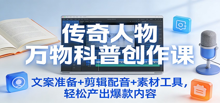 传奇人物万物科普创作课:文案准备+剪辑配音+素材工具,轻松产出爆款内容-乐码云集