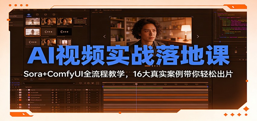 AI视频实战落地课：Sora+ComfyUI全流程教学，16大真实案例带你轻松出片-乐码云集