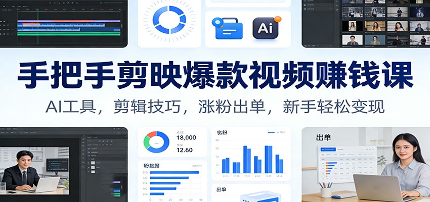 手把手剪映爆款视频赚钱课:AI工具,剪辑技巧,涨粉出单,新手轻松变现-乐码云集