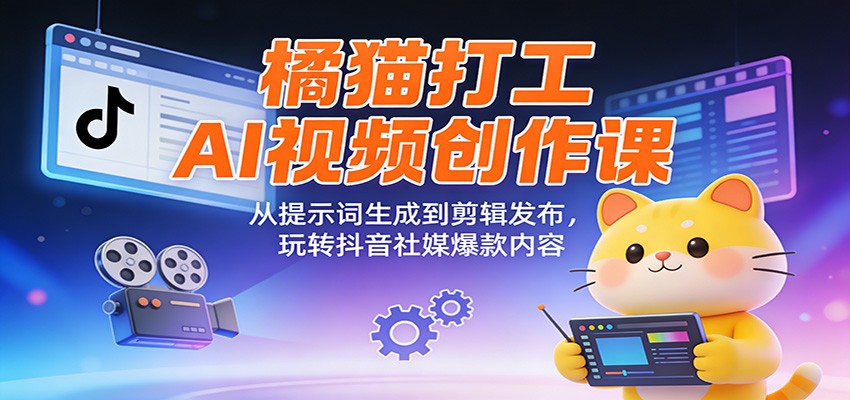 橘猫打工AI视频创作课:从提示词生成到剪辑发布,玩转抖音社媒爆款内容-乐码云集