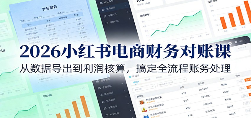 2026小红书电商财务对账课:从数据导出到利润核算,搞定全流程账务处理-乐码云集