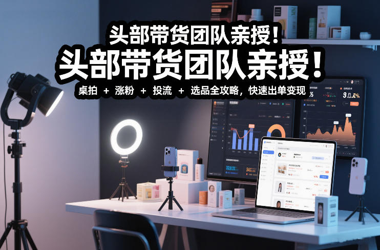 头部带货团队亲授！专业短视频实拍带货课：桌拍+涨粉+投流+选品全攻略，快速出单变现，月入2w+-乐码云集