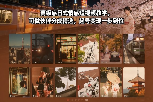高级感日式情感短视频教学，可做伙伴分成精选，起号变现一步到位-乐码云集