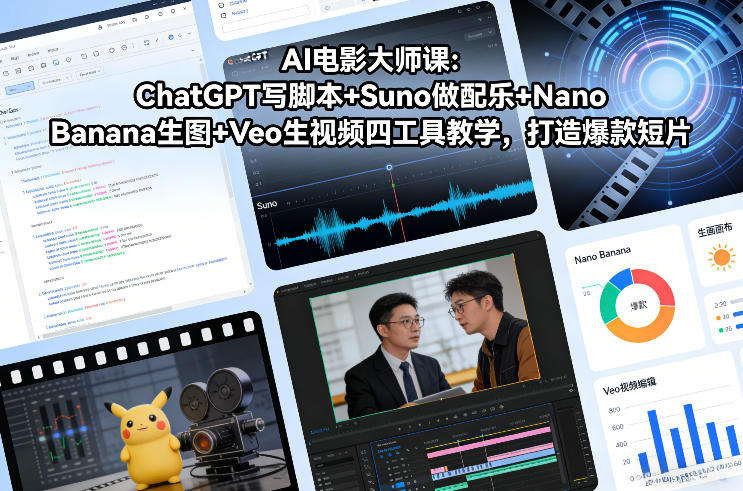 AI电影大师课：ChatGPT写脚本+Suno做配乐+Nano Banana生图+Veo生视频，打造爆款短片-乐码云集