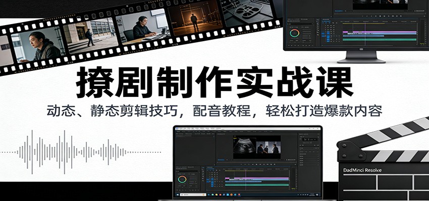 撩剧制作实战课：动态、静态剪辑技巧，配音教程，轻松打造爆款内容-乐码云集