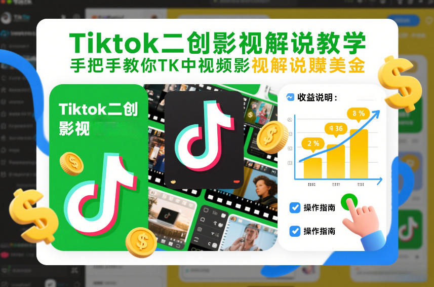 Tiktok二创影视解说教学，手把手教你TK中视频影视解说賺美金(更新26年1月)-乐码云集