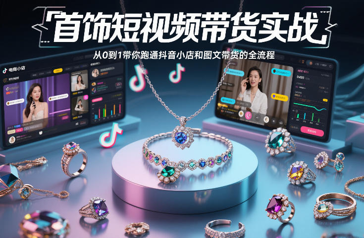 首饰短视频带货实战，从0到1带你跑通抖音小店和图文带货的全流程-乐码云集