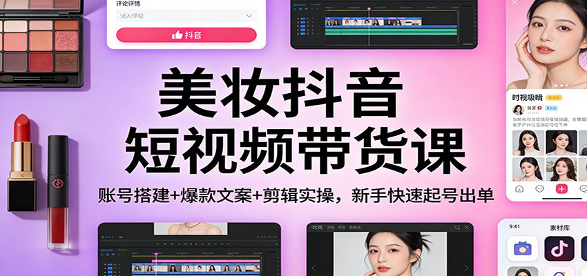 美妆抖音短视频带货课:账号搭建+爆款文案+剪辑实操,新手快速起号出单-乐码云集