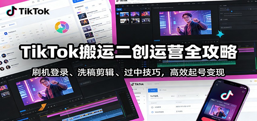 TikTok搬运二创运营全攻略：刷机登录、洗稿剪辑 、过中技巧，高效起号变现-乐码云集