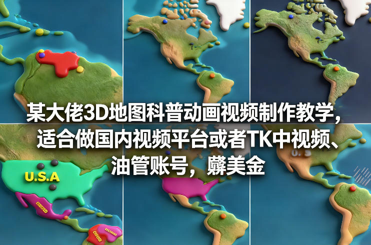 某大佬3D地图科普动画视频制作教学，适合做国内视频平台或者TK中视频、油管账号，賺美金-乐码云集