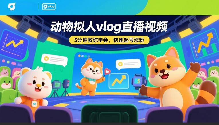 动物拟人vlog直播视频，5分钟教你学会，快速起号涨粉-乐码云集