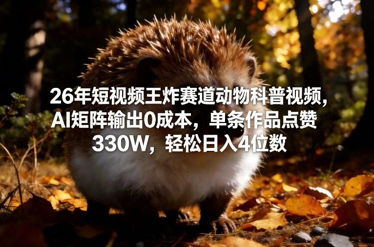 26年短视频王炸赛道动物科普视频，AI矩阵输出0成本，单条作品点赞330W，轻松日入4位数-乐码云集