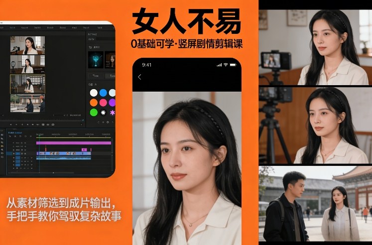 0基础可学！《女人不易》竖屏剧情剪辑课，从素材筛选到成片输出，手把手教你驾驭复杂故事-乐码云集
