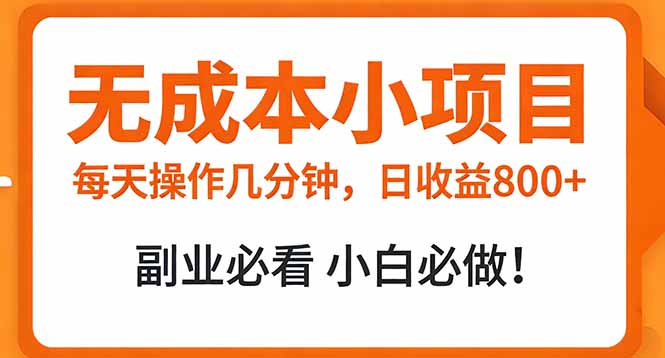 无成本小项目 每天操作几分钟，真实日收益800+ 副业必看 小白必做！-乐码云集