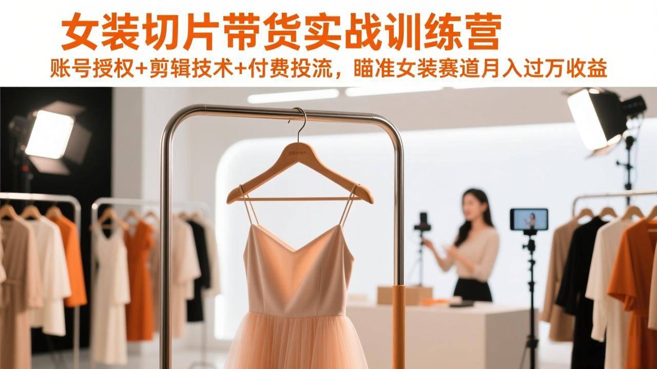 女装切片带货实战训练营，账号授权+剪辑技术+付费投流，瞄准女装赛道月入过万收益-乐码云集